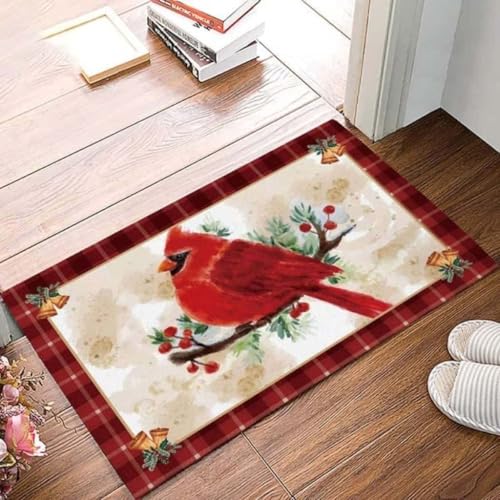 ���փ}�b�g �N���X�}�X�̐Ԃ��J�[�f�B�i���x�� 50×80cm doormat Christmas Red Cardinal Bells