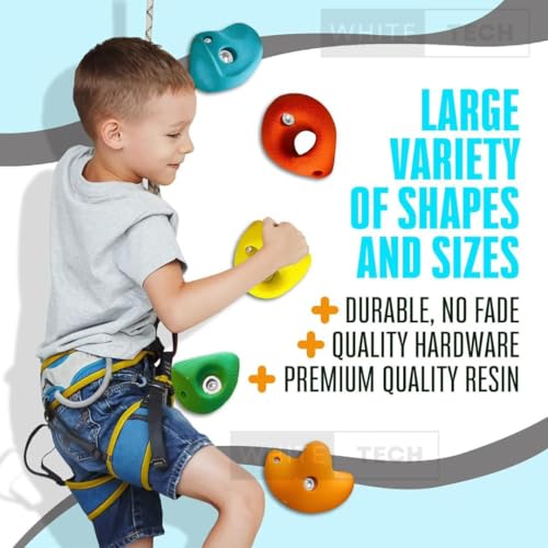 Image of White Tech Premium Rock Climbing Holds (24 Pack) Multi Size for Kids, Adult Rock Wall Holds Climbing Rock Wall Grips for Indoor and Outdoor Playground Play Set (Designed in Germany)