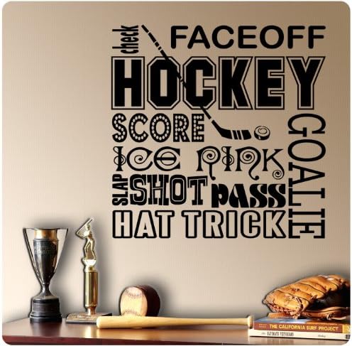 Hockey Sport Sayings Wall Decal Sticker Faceoff Score Ice Rink Goalie Slap Shot Check Hat Trick Pass