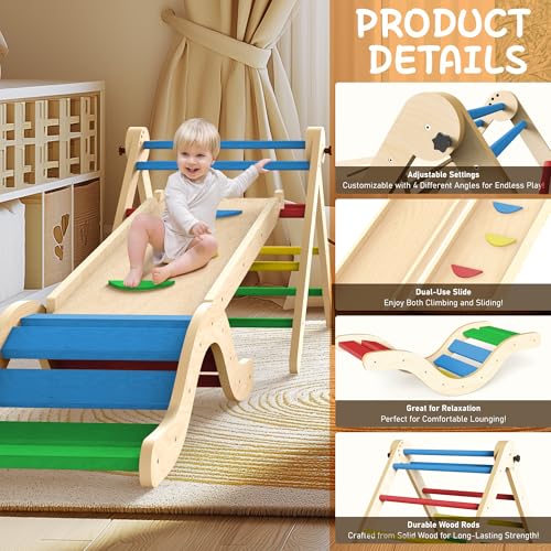 Montessori Indoor Spielset: 7-in-1 Klettergerüst mit Rutsche, Bogen & Matte für Kleinkinder und Kinder (1-3 Jahre) (Colorful)