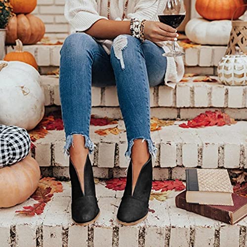 ZBYY Womens Pointed Toe Ankle Boots V Cut Back Zipper Chelsea Booties Slip On Chunky Low Heel Dressy Western Booties4