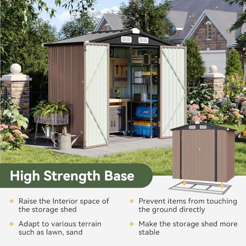 Aoxun 6'x4' Outdoor Storage Shed with Base, Brown - 2