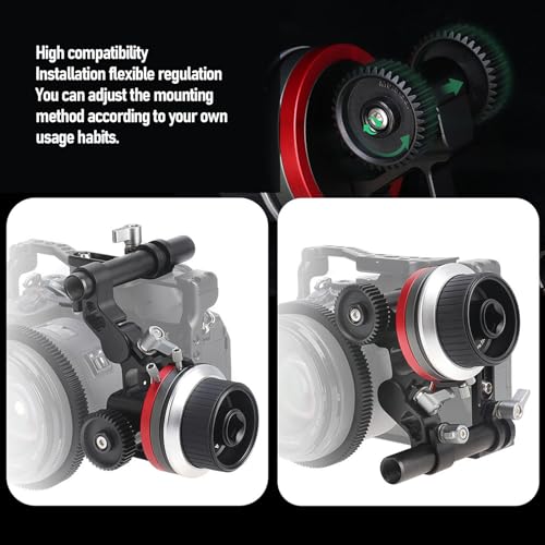 Socobeta Ściągacz do Aparatu Follow Focus ze Stopu Aluminium do Fotografii Wideo z Pierścieniem Zębatym Obiektywu i Pokrętłem Ręcznym 1 Szt