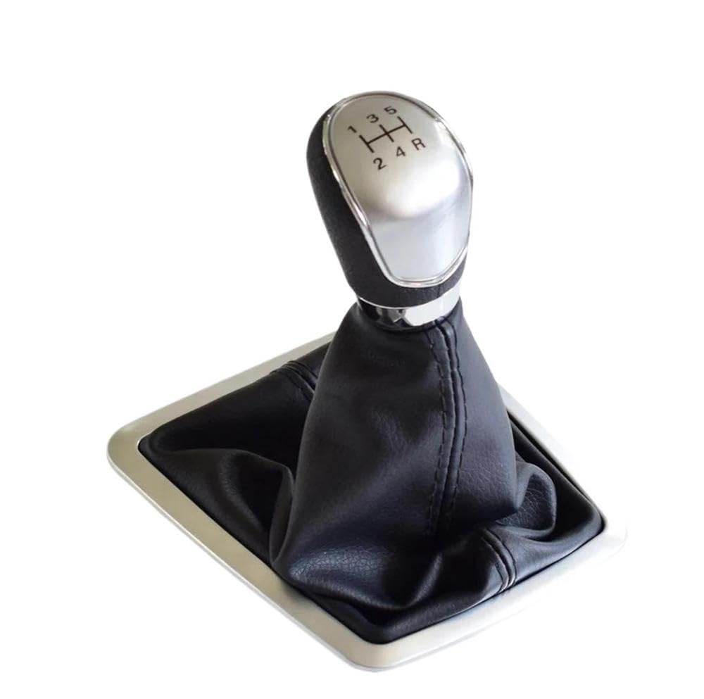 YDXHERTA 5/6 Speed Gear Shift Stick Lever Knob with Gaitor Boot Cover for Focus 2 MK2 FL MK3 MK4 MK7 for Mondeo Fiesta for Galaxy Auto Parts(Silver-5 Speed)