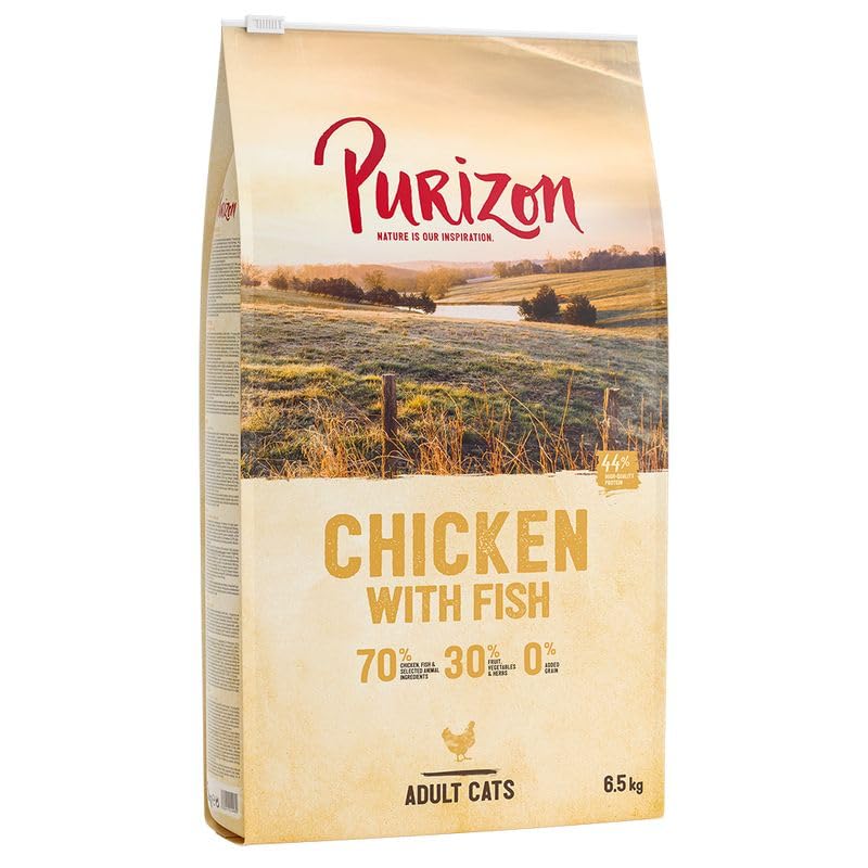 Purizon Original Adult Huhn mit Fisch | Katzenfutter trocken | Getreidefreies und proteinreiches Katzenfutter: 70% tierische Zutaten | 6,5 KG