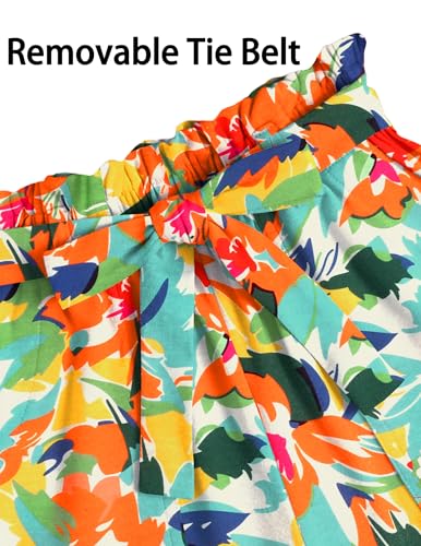 Image of Arshiner Girls 2 Piece Outfit Summer Drop Shoulder Batwing Sleeve Tops and Paperbag Waist Shorts Set Cute Clothing Size 6-14
