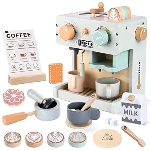 SOLMAN Role Play Toy,Wooden Toys Kitchen Accessories,Wooden Kitchen Toy,Toys for 2 3 4 Year Old Girl Boy,2 3 Year Old Girl Gift,Wooden Coffee Machine Toy,Play Kitchen Accessories