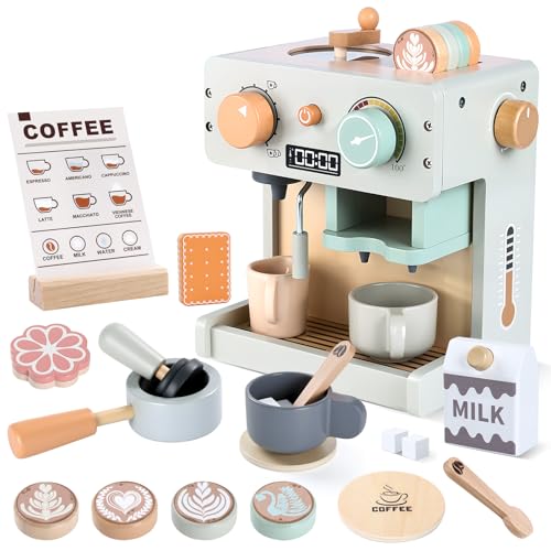 SOLMAN Role Play Toy Wooden Toys Kitchen Accessories Wooden Kitchen Toy Toys for 2 3 4 Year Old Girl Boy 2 3 Year Old Girl Gift Wooden Coffee Machine Toy Play Kitchen Accessories