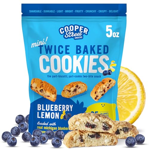 Cooper Street Twice Baked Lemon Blueberry Biscotti Cookies - Light and Crispy Coffee Cookie Bites - Traditional Low Calorie Italian Snacks for Adults & Kids - Kosher, Dairy, Peanut & Soy Free - 5oz