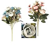 [Flor de seda duradera]: Flores artificiales El ramo de flores de seda es realista y se puede colocar donde no haya espacio para muchas flores, sin miedo al calor y al frío. Si la flor de seda deja caer accidentalmente sus hojas o capullos, puede volver a colocarla manualmente en el tallo; la flor artificial se tritura y deforma en tránsito y se puede restaurar con un pequeño ajuste.