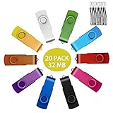 20 Piezas 32MB Memoria USB 2.0 Color Mezclados Pendrive Giratoria U Disco Pequeña Capacidad Portatil Memoria Flash Drives con Llavero de Regalo by Uflatek
