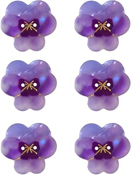 Purple Pansy Shaped Buttons for Crafts,Acetate Button for Clothes,Buttons for Sewing,Button Bulk,Pack of 6