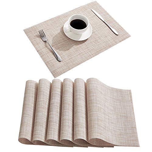 DOLOPL Placemat Placemats Waterproof Beige Placemats Set of 6 Dinner Table Mat Crossweave
