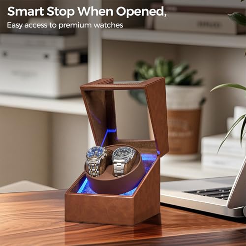 Image of BEWISHOME Double Watch Winder for Automatic Watches,Quiet Motor LED 4 Modes