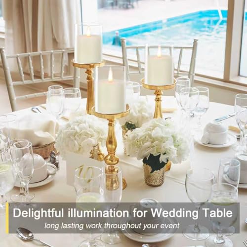Image of TECHLONG Glass Flameless Candles with Remote Timer, 3D Moving Flame Flickering, Last 600+ Hours Battery Candles, Real Wax LED Votive Candle for Festival Wedding Home Party Decor, 3 inch x 4 inch