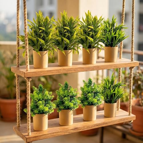 Image of Dekorly Artificial Potted Plants, Artificial Plastic Eucalyptus Plants Small Indoor Potted Houseplants, Small Faux Plants for Home Decor Bathroom Office Farmhouse (Cylinder Brown Pot-8)