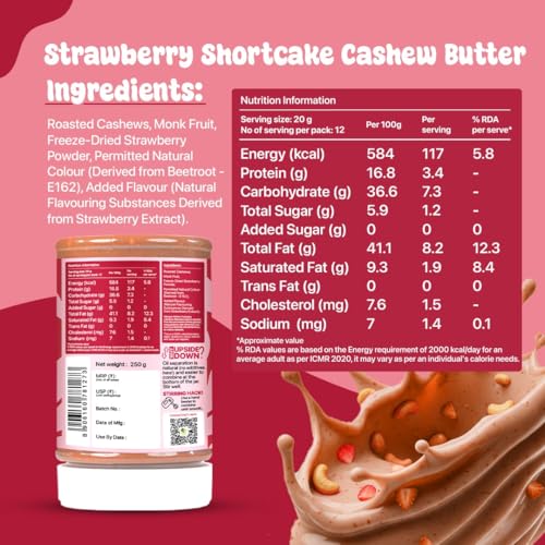 Image of Asmita Organic Farms Strawberry Cashew Butter 250g | Made with Real Strawberries | Naturally Sweetened | High-Protein | Vegan & Gluten-Free | No Preservatives | Rich & Creamy Nut Butter Spread