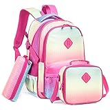 MOHCO Kids Backpack 16 in School Bookbag with Insulated Lunch Box Pencil Case Lightweight Student Bo