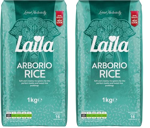 Laila Arborio Rice Short Grain Ideal for Risotto (Brick Pack) 1KG (Pack of 2)