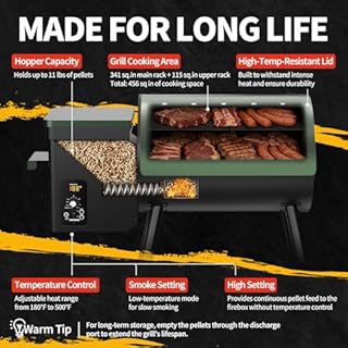 DAMNISS Electric Wood Pellet Smoker Grill 8 In 1 BBQ Grills for Outdoor Grill with Auto Feed & PID Temperature Control (180-450°F) and Rain Cover 456 Sq.In Cook Area for Backyard New House Gifts