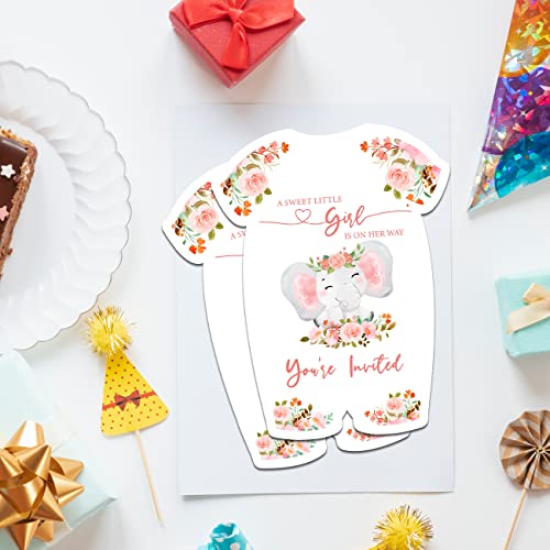 Cute Pink Rose Elephant Baby Shower Shaped Invitations Cards With Envelopes Set Of 20 Floral Girl Baby Elephant Baby Shower Invites Fill In Blank #TOP4