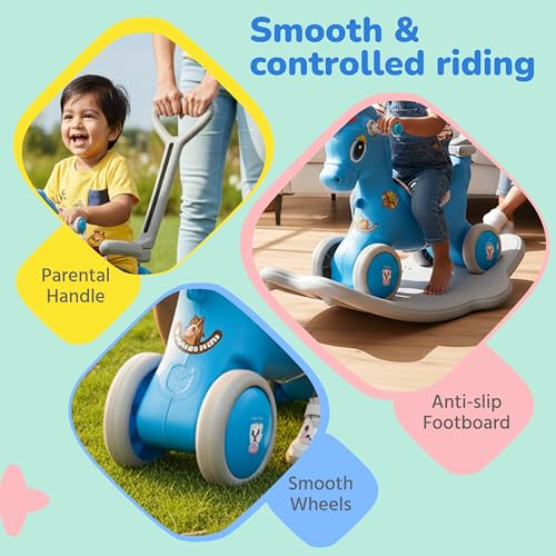 Image of Lifelong 3-in-1 Horse Ride On for Kids 1-5 Years | Balance, Rock & Ride Modes with Safety Belt & Backrest | Parental Handle, Wide Anti-Slip Base | Non-Toxic PE Body Toy (LLCRK02)