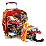 Mochila Com Lancheira Carrinhos Velozes Meninos Carros 3 Bolsos Rodinha G Meninos