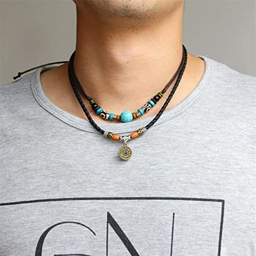 Image of Vintage Style Double Layers Braided Leather Tribal Necklace with Charm Cross and Teeth Pendant