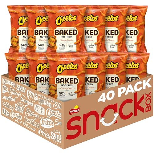 Baked Cheetos Crunchy Cheese Flavored Snacks, 0.875 oz Bags, (40 Pack), 50% Less Fat, Gluten Free, No Artificial Flavors, No Colors from Artificial Sources, Packaging and Formula May Vary