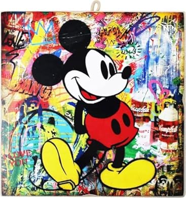 Foto di Disney Mickey Mouse Pop Art Quadro Quadretto Stile Vintage Cartoon Stampa su Legno 23x23 cm.
