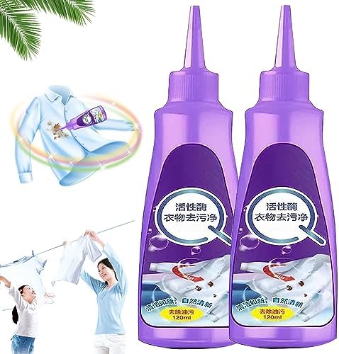 2PCS Active Enzyme Laundry Stain Remover, Active Enzyme Clothing Stain Remover, Stubborn Stains Cleaner,Clothes Oil Stain Remover (120ML)