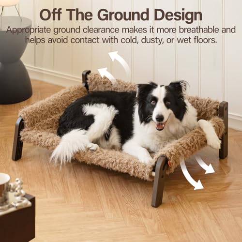 MEWOOFUN Erhöhtes Hundesofabett – Atmungsaktives Haustierbett mit abnehmbarem, waschbarem Bezug, Hundebetten für große und mittelgroße Hunde mit Rutschfester Unterseite, 87 x 63 x 28 cm, (Braun, XL)