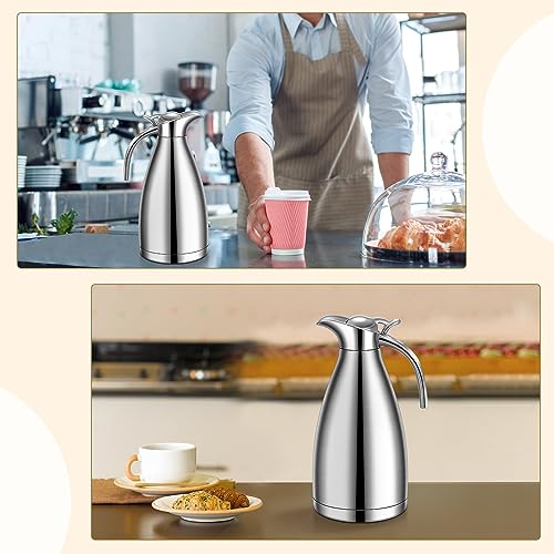 Uiifan 2 Pcs 68 oz Thermal Coffee Carafe Insulated Stainless Steel Coffee Carafe for Hot Liquids Vacuum Thermal Pot Creamer Dispenser with Brushes Keeping Hot Tea Milk Water(Silver) - Thumbnail 6