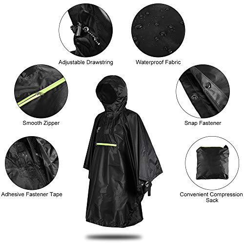 Festnight Raincoat impermeável impermeável com refletor Poncho impermeável com tira reflexiva (Black