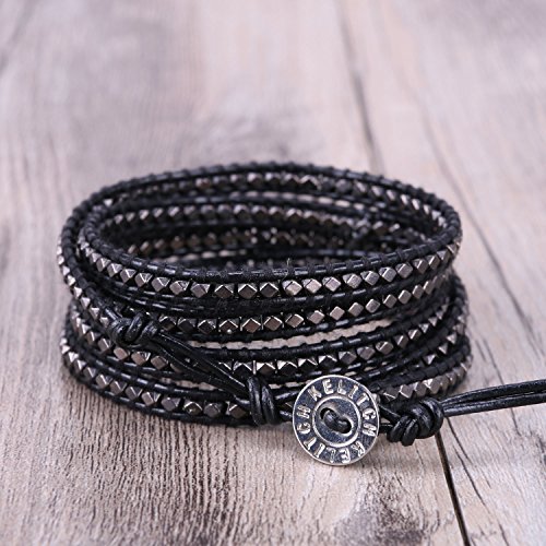 Kelitch Turquoise Friendship Bracelets Gun Black Mix Beaded 5 Wrap Bracelet Braided Punk Bracelets #TOP1