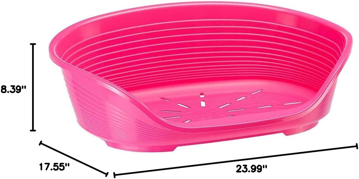 Ferplast Plastic Kennel for Dogs and Cats Siesta Deluxe 4, Animal Basket, Perforated Bottom, Anti-Slip, Comfortable Chin-Rest, Pink, 61,5 x 45 x 21.5 cm