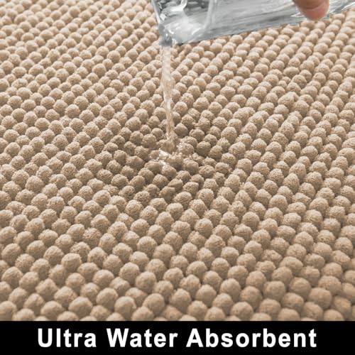 Image of LUXE HOME INTERNATIONAL Shaggy Chenille Bath Mat Extra Soft Super Absorbent Anti Skid Slip Popcorn Door Mats for Home Entrance, Bathroom, Bedroom, Kitchen, Floor Mat (45x75 cm Beige) Pack of 1