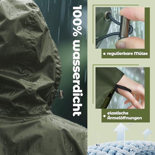 Jokureao Wasserdichter Regenponcho mit Tragetasche, Winddichte Regenbekleidung für Damen & Herren, Leicht & Kompakt für Fahrrad fahren, Reise, Trekking, Wiederverwendbarer Regenmantel