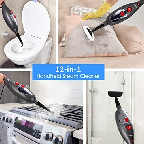 Moolan Steam Mop, Floor Steam Cleaner with Dual-sided Dirt Grip Pads for Sticky & Stubborn Stains, 12-In-1 Lightweight Handheld Steamer for Hardwood Floor, Tile, Laminate, Deep Cleaning
