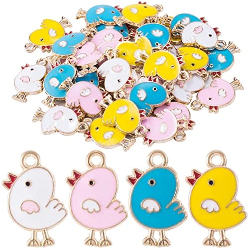 OIIKI 40PCS Enamel Chicken Charm for Jewelry Making, Cute 14K Gold-Filled Easter Charm Chick Pendants for Earrings, Necklace, Bracelets, Keychains