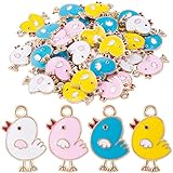 OIIKI 40PCS Enamel Chicken Charm for Jewelry Making, Cute Alloy Easter Charm Chick Pendants for Earrings, Necklace, Bracelets, Keychains