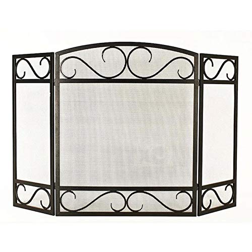 Chimenea pantalla plegable de hierro Liudan salvachispas negro de 3 paneles para salones 4
