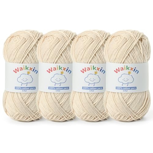 Image of Cotton Yarn for Crocheting - 524.9yds / 7.05oz Baby Yarn for Crocheting Soft - 100% Milk Cotton Yarn 5 Ply Crochet Amigurumi Yarn for Crafts&Puzzle /Socks /Hats(4 Beige)