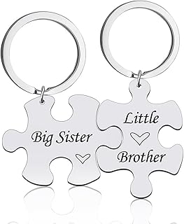 Sister Brother Gifts Puzzle Keychain , Sister Brother Christmas Graduation Birthday Gift for Sister In Law Brother In Law Big Sister Keychain Little Brother Gift for Men