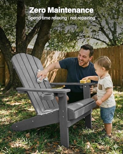 YEFU Adirondack Chair Weather Resistant: Outdoor Chair HIPS Plastic Adirondack Chairs - Patio Chairs with Wood Texture - Lawn Fire Pit Deck Porch Garden Chairs for Adults (Grey) - Image 5