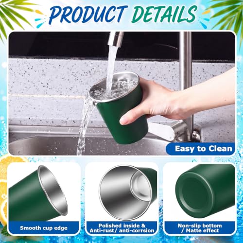 Mimorou 20 Pack Stainless Steel Pint Cups Metal Cups Unbreakable Drinking Water Tumblers Stackable Tumbler for Adults Bar Home Restaurant Travel Picnic Camping Outdoor (Dark Green,12 oz) - Image 3