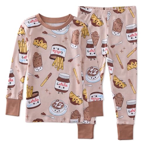 Butterblu Zen Snug-fit 2-Piece Pajamas 100% Organic Cotton Long Sleeve for Boys, Choc Full of Cute, 7 Years