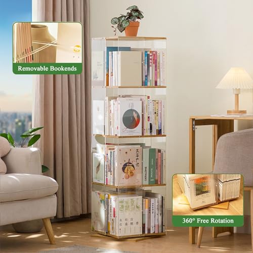 Estantería giratoria de bambú 360° para sala de estar y dormitorio con opciones de 3 a 5 niveles 3