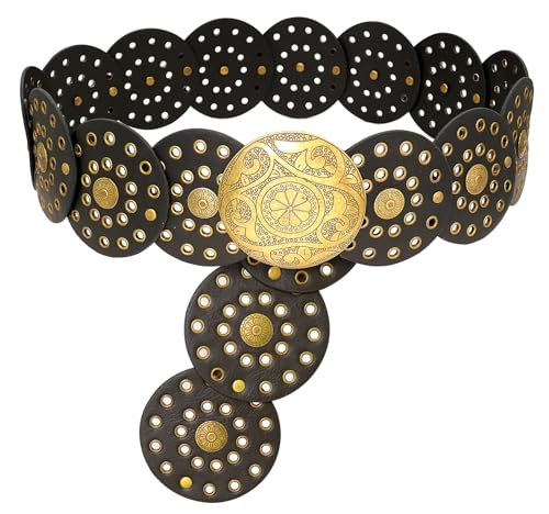 Gleamart Round Disc PU Leather Belt Vintage Western Cowboy Style Wide Belt Gift For Women