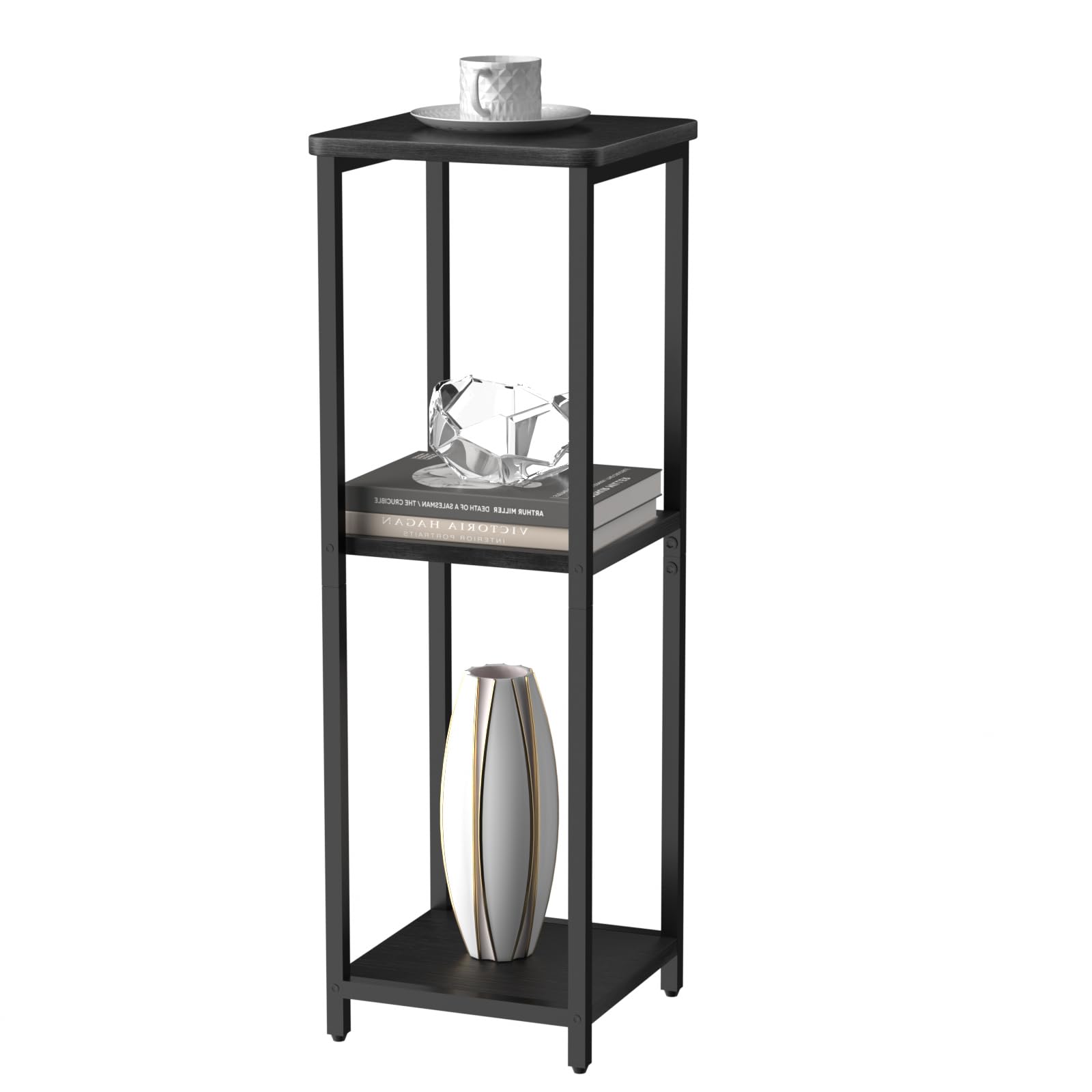10" Wide Square Drink Table with Adjustable Feet - 3-Tier Small Side Table for Apartments, Balcony & Office | Space-Saving, Lightweight & Multi-Functional (Plants, Books, Drinks,Black)-image-42